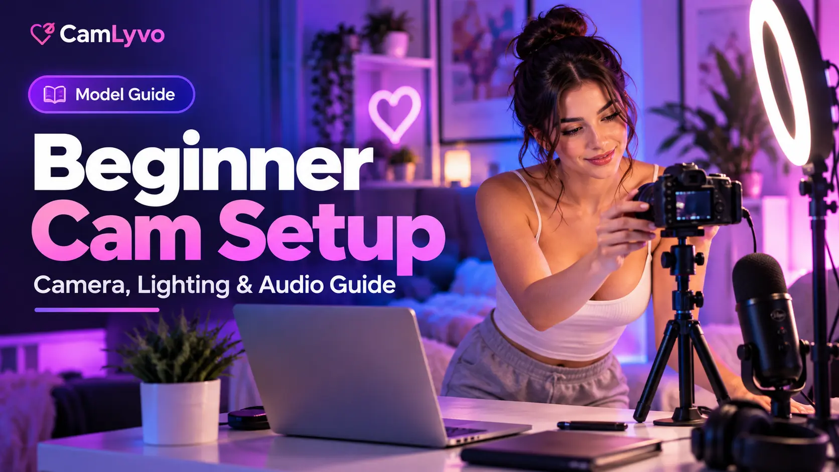 Beginner cam setup with camera lighting and audio